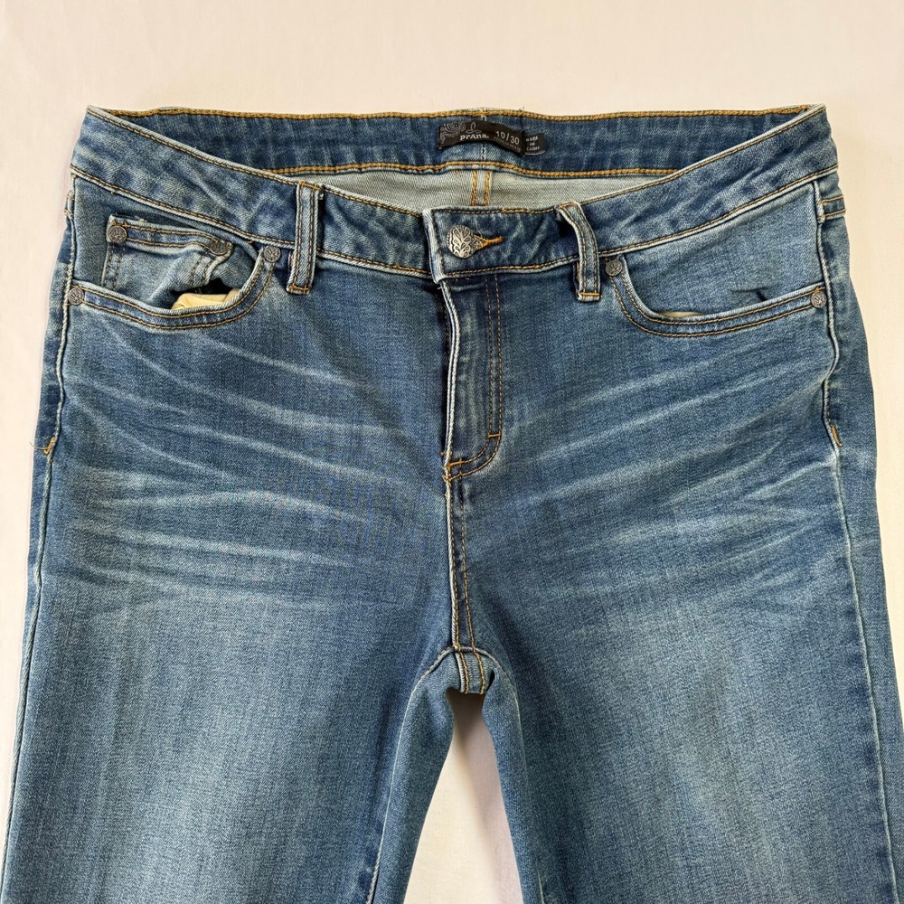 prAna London Jeans Womens 10/30 Blue Denim Stretch Pockets Whisker Straight Fit - Picture 2 of 8